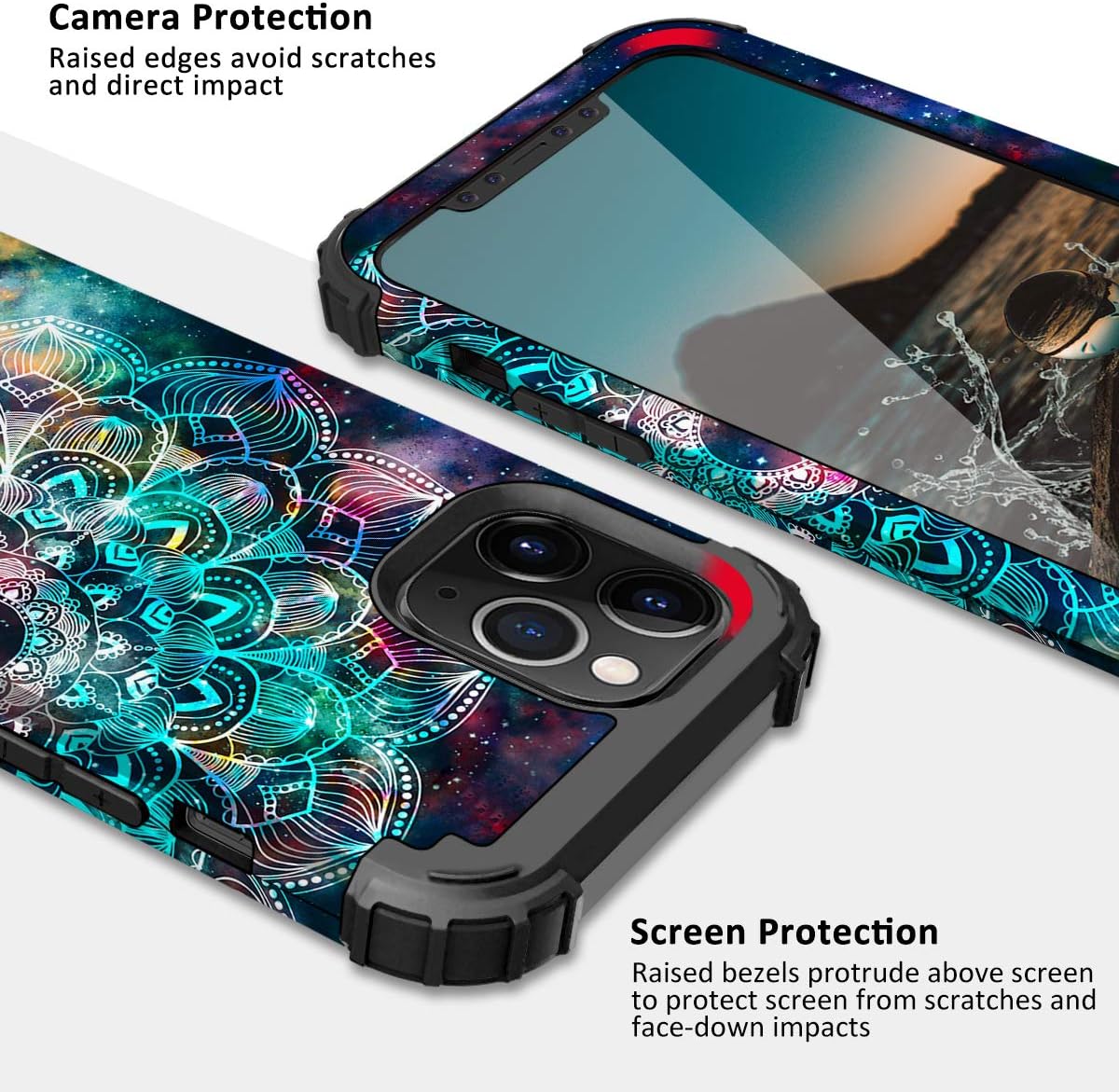 Hocase for iPhone 12/12 Pro Case, Heavy Duty Shockproof Protection Soft Silicone Rubber Hard Plastic Bumpers Protective Case for iPhone 12/iPhone 12 Pro (6.1" Display) 2020 - Mandala in Galaxy