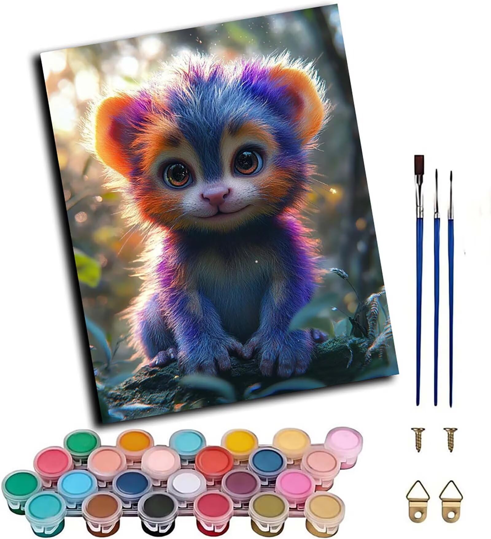 Malen Nach Zahlen Erwachsene mit Rahmen Tier Malen Nach Zahlen, DIY Basteln Erwachsene Niedlich Leinwand Bilder, Paint by Numbers Handgemalt Ölgemälde Kit, für Deko Wohnzimmer Geschenke 60x80cm 6-7100