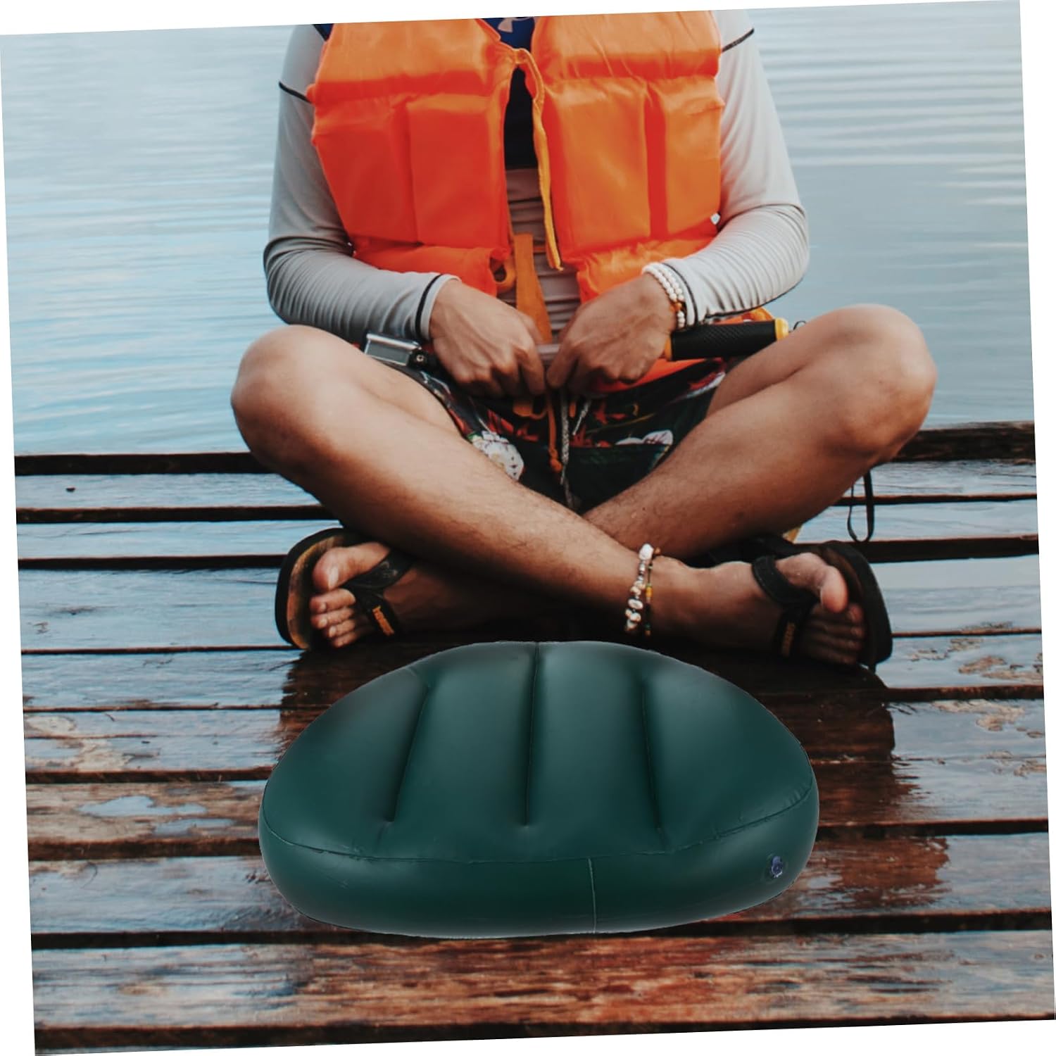Kisangel Inflatable River Boat Cushion Portable Seating Cushion with Back Rest for Kayaking Fishing and Lightweight Reusable Easy to Store