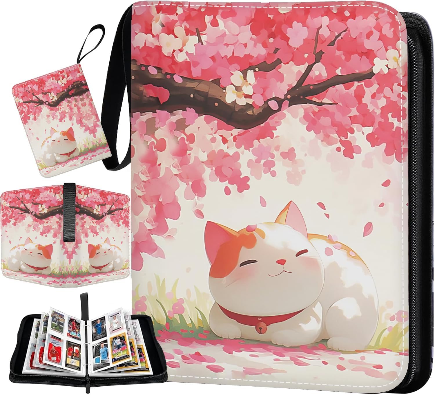 Trading Card Binder 50 Pages 400 Pockets Compatible with TCG, MTG, Yu-Gi-Oh Cards, Portable Waterproof PU Card Holder, Collectible Card Album for Birthday, Christmas Gift Party Cute Cat Pattern
