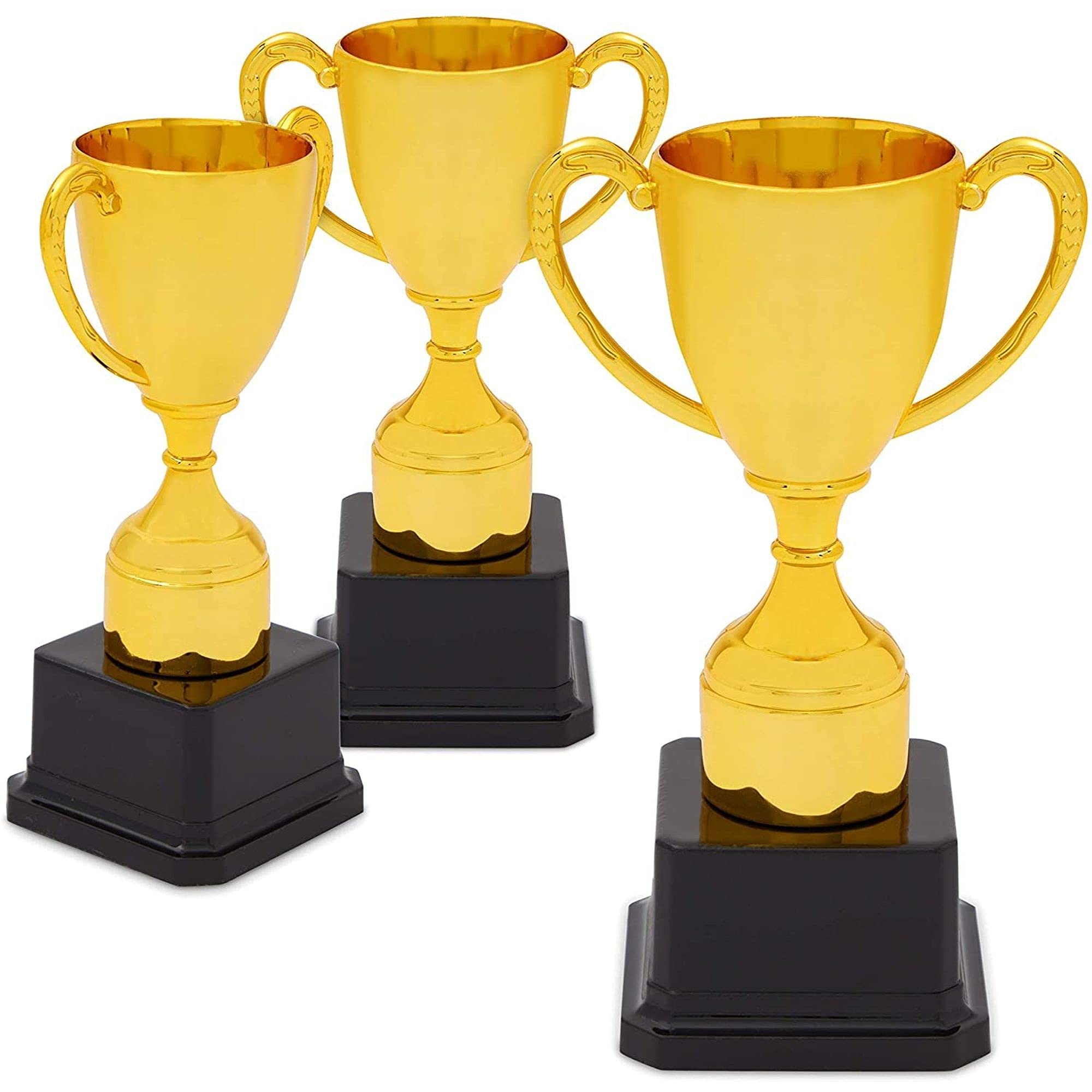 BLUE PANDA 7 Inch Gold Plastic Awards and Trophies for Kids, Sports Tournaments, Birthday Party Games, Competitions, Championships (3 Pack)