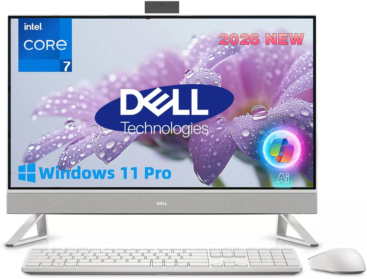 Dell 27 All-in-One Desktop, Core 7 Processor 150U, 64GB DDR5 RAM, 1TB SSD | 27" FHD IPS Display, Computer for Business & Creative Professionals, WiFi 6E, Ai Copilot, Win11 Pro, w/Wireless KB/Mouse