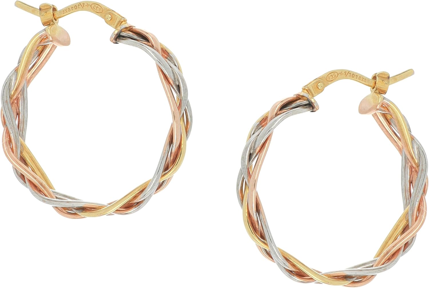 Round Earrings Braid Pattern in 18kt Gold and 925 Sterling Silver (Three Colors, 4TR, 20mm)