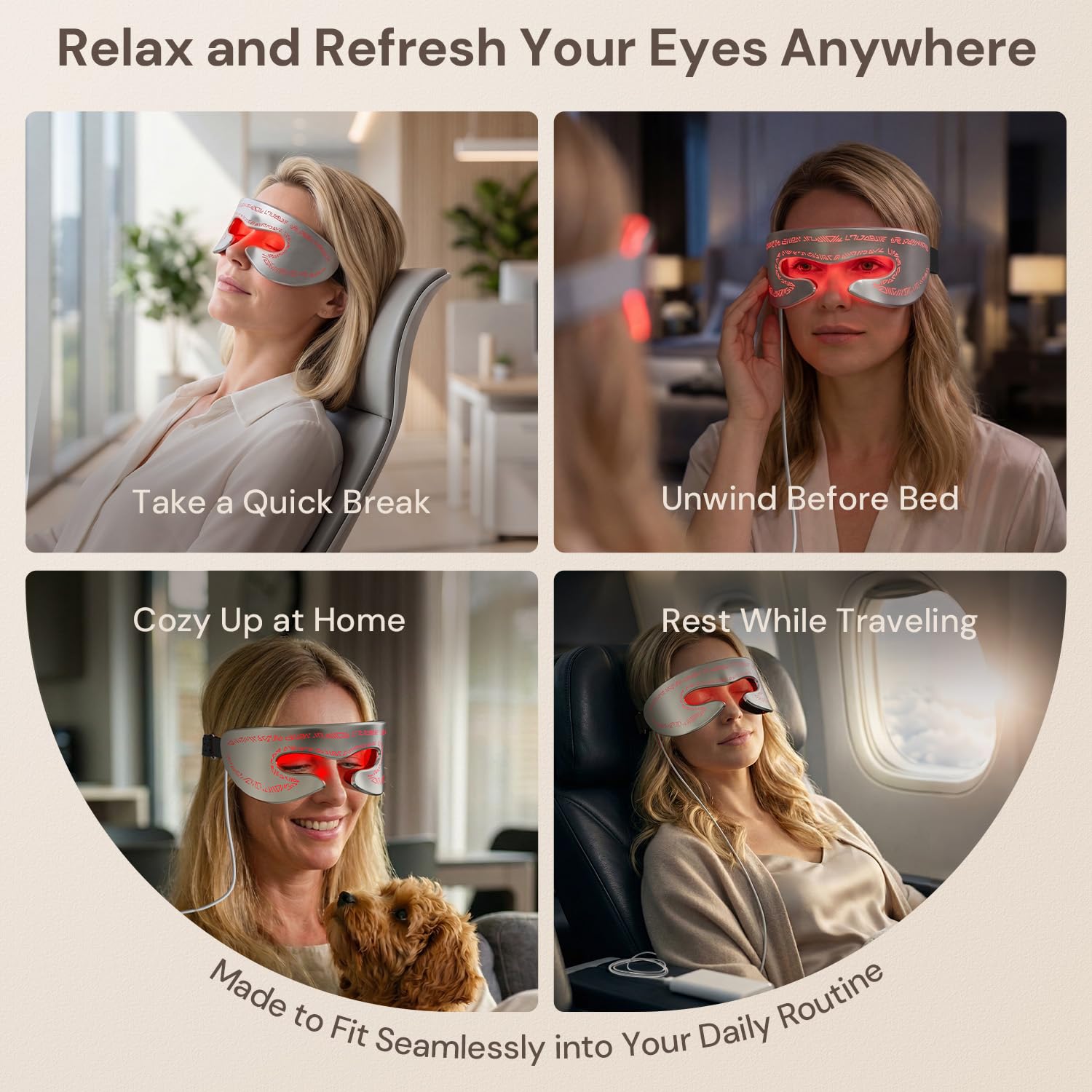 Rotlichttherapie für Augen, 3 Modi, Rotlicht-Augenmaske für visuelles Wellness, tragbare Infrarot-Lichttherapie-Brille, LED-Gesichtsgerät für Augenringe, Falten, Ermüdung der Augen, Jet Lag