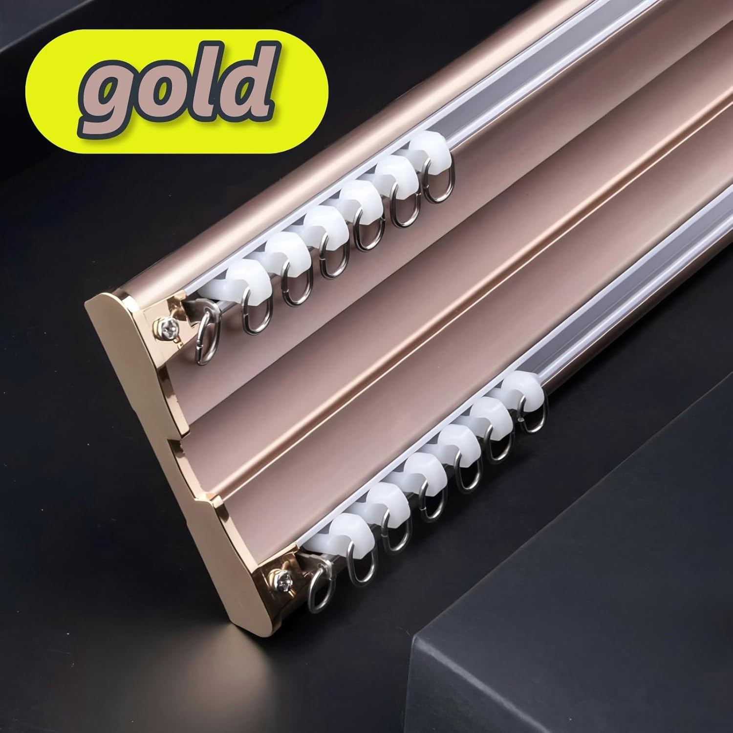 Ultra-Thin Gold Ceiling Curtain Track System - 16mm Silent Roller Double Rail for Farmhouse, Bedroom, Kitchen, Living Room - 390cm (153.6in) Adjustable Curtain Rod