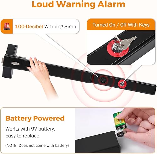 Miniatura 3 de BEAMNOVA Barra de pánico para puerta con alarma para puertas de salida con entrada con llave, cerradura de mango externo, 6 llaves a juego,