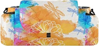 Flradish Watercolor Dragonfly Flower Baby Stroller Organizer with 2 Cup Holders Universal Adjustable Shoulder Strap Detachable Stroller Caddy Accessories Bag for Bottle,Diaper,Phone, Keys,Toys