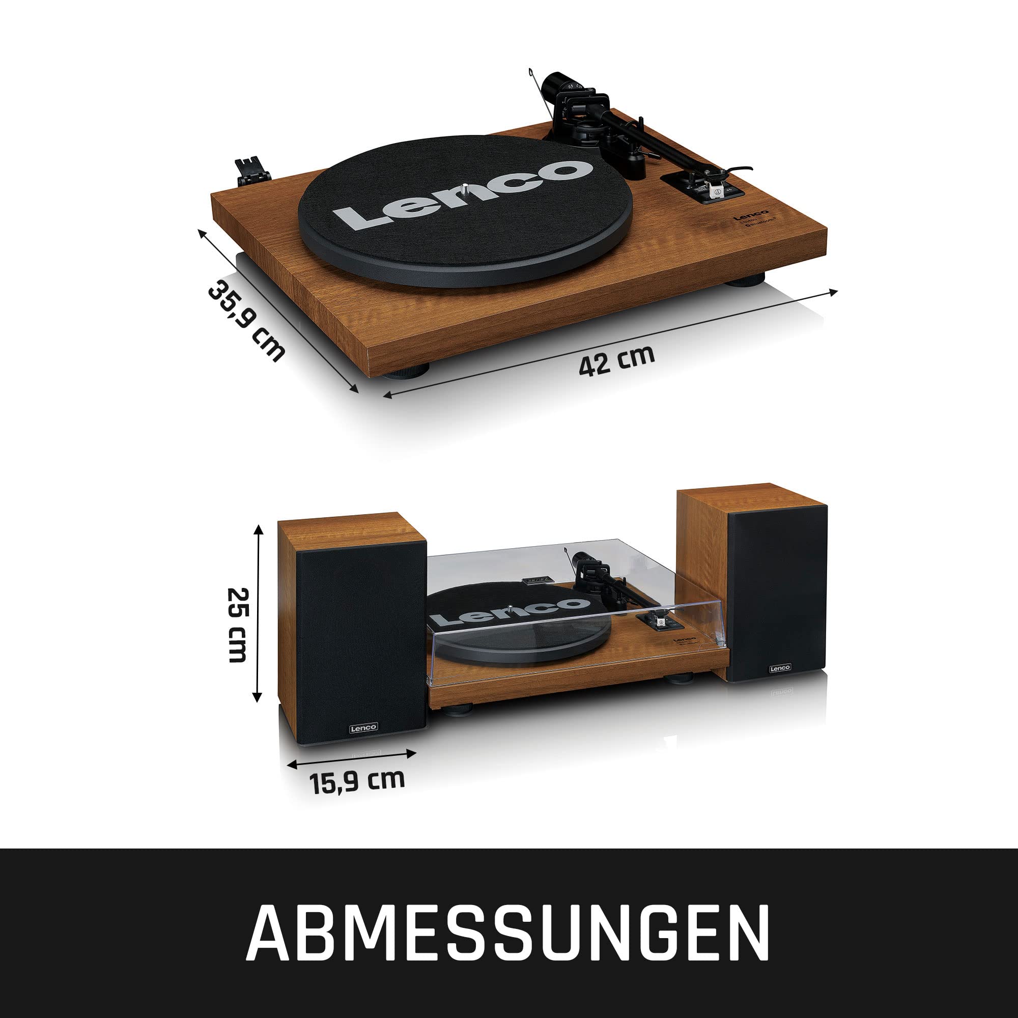 Lenco LS-480WD - Plattenspieler mit Lautsprecher und Bluetooth | LS-480 - Schallplattenspieler - Vinyl Player - 2 x 30 - Riemenantrieb - Vorverstärker - MDF-Gehäuse