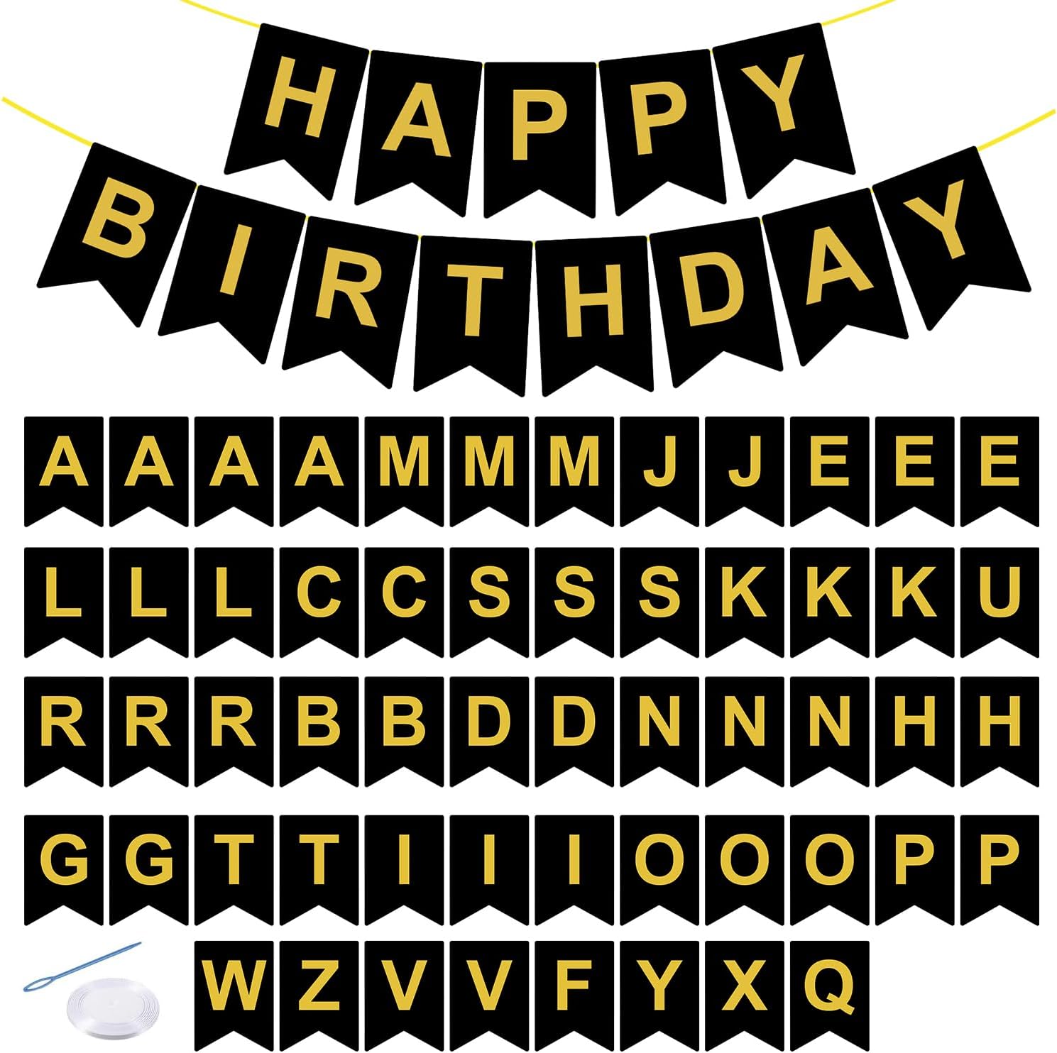 Party Propz Customized Birthday Banner - 1pc Happy Birthday Banner (cardstock), 56 Pcs Name Letters for Birthday Decoration and 3 Pcs Ribbons | DIY Happy Birthday Banner with Name | Customized Letter