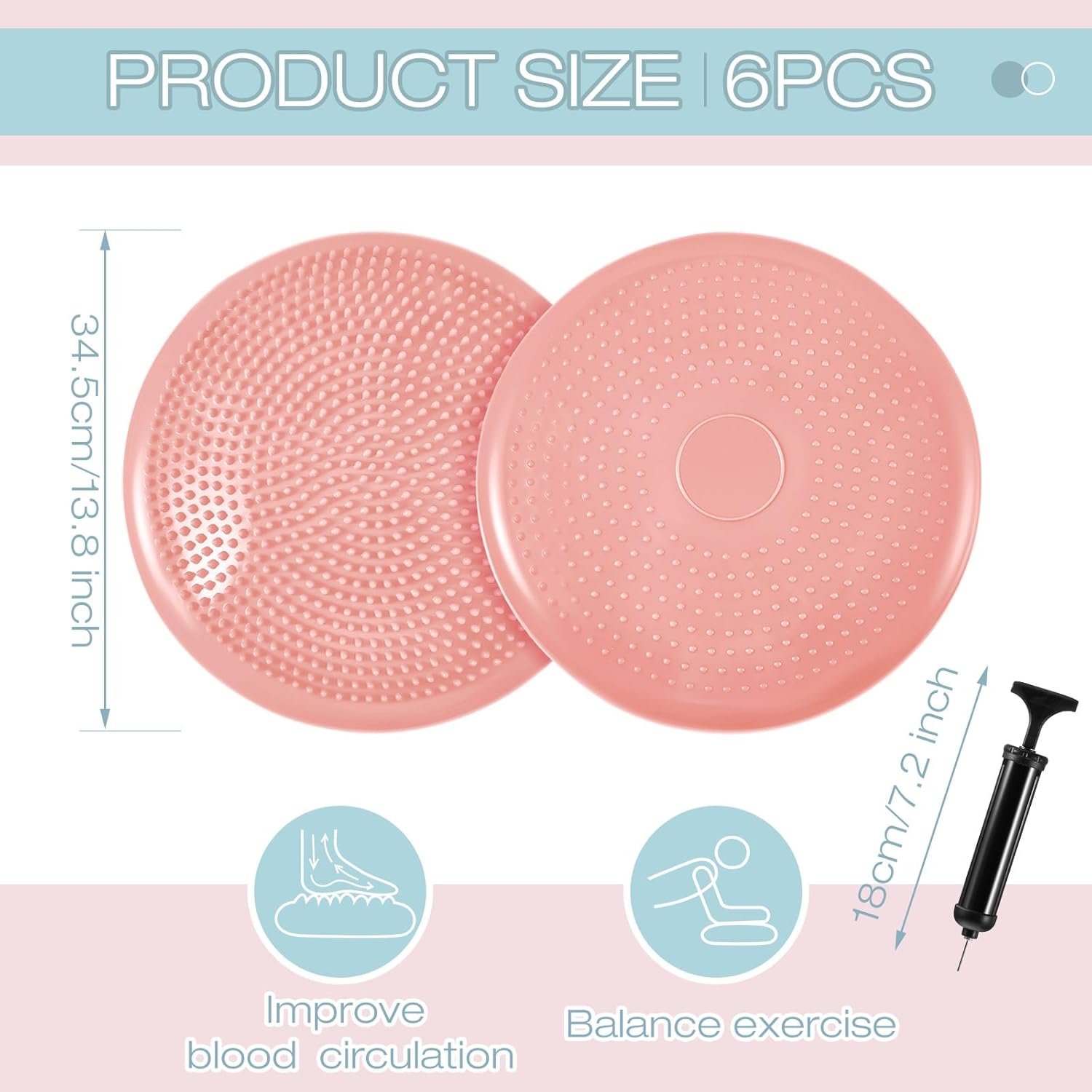 Amylove 6 Pcs Wiggle Seat Inflated Wobble Cushion for Sensory Kid 13 Inch Balance Disc Kids Flexible Seating Exercise Sensory Pad Chair Cushion for Classroom Office School