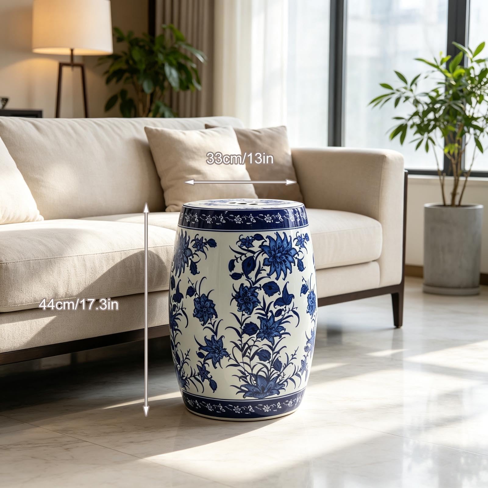 Dekoracyjny Ceramiczny Stołek Ogrodowy - Kwiatowy Chinoiserie Ceramiczny Stołek Do Bębna - Przeszklony Stołek Przewijania Ogrodu Na Zewnątrz, Salonu, Tarasu
