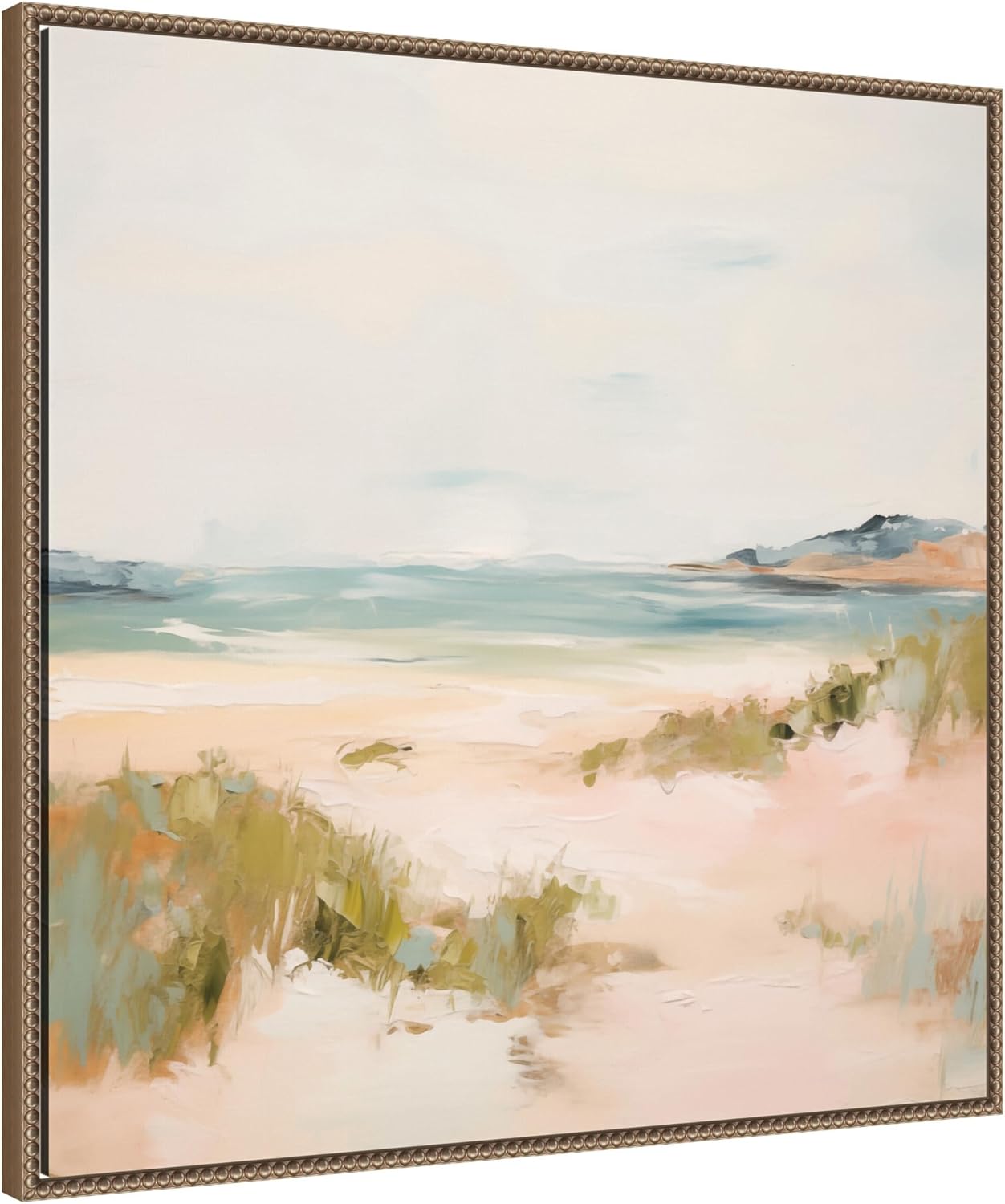 Kate and Laurel Framed Canvas Wall Art Print Tranquil Landscape V Square by Amy Lighthall, 30 x 30 Sylvie Beaded Dark Gold Frame, Coastal, Abstract Art for Wall Decor