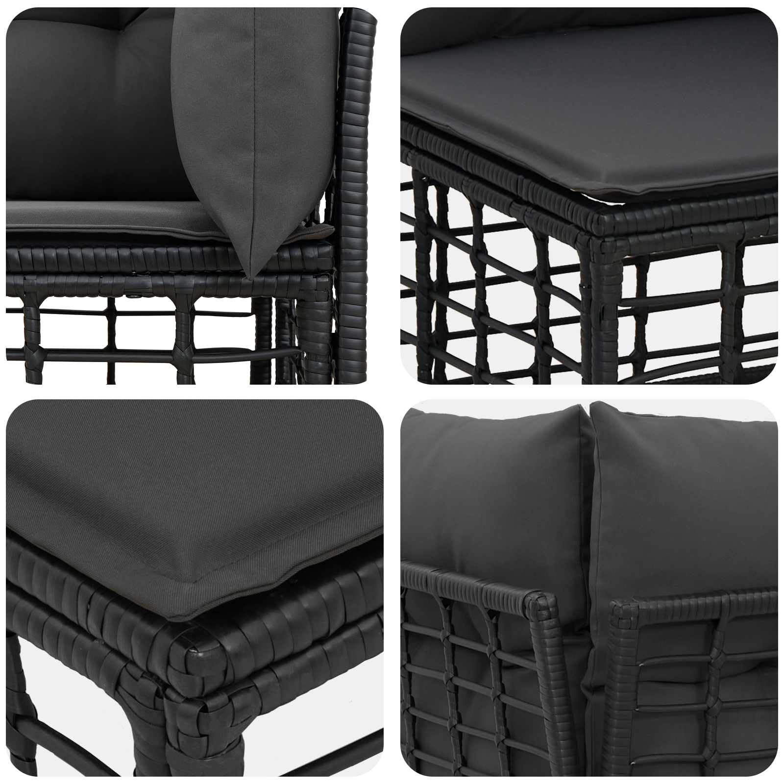 Ensemble de canapés d extérieur 11 pcs Noir et Gris foncé Poly Rattan modulable Salon terrasse Jardin, Coussins et assises, détente et Confort