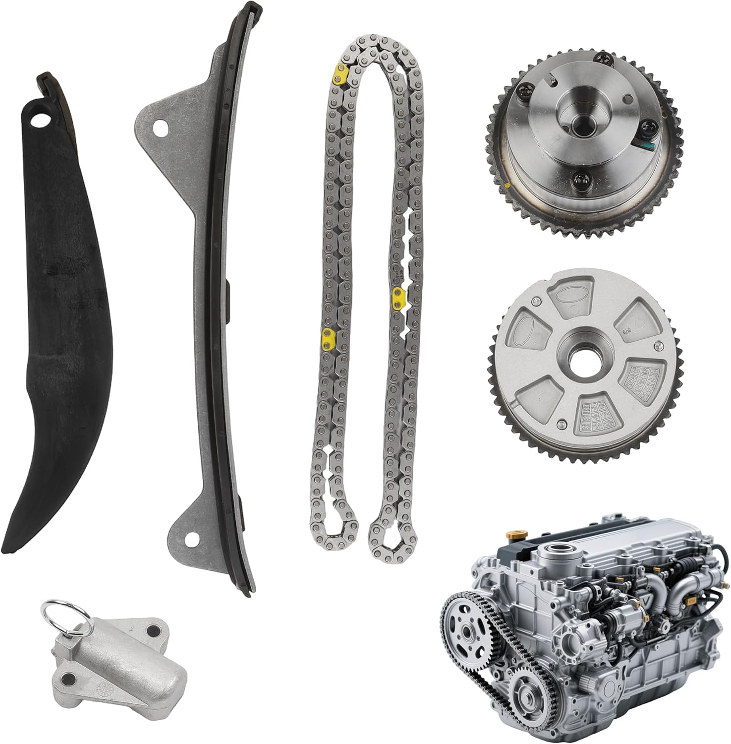 Dasbecan Timing Chain Kit with CVVT Camshaft Gear Sprockets Compatible with 2017-2021 Hyundai Elantra Kona Veloster 2017-2022 Kia Forte Forte5 2.0L Replace 24350-2E700 24321-2E010