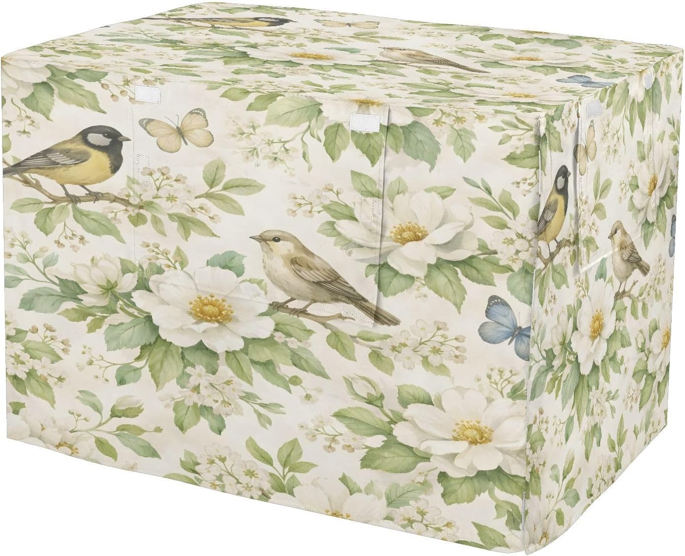 Flower Bird Watercolor Dog Crate Cover 600D Oxford Pet Kennel Cover with Mesh Window for Dog Cages, Windproof Waterproof Machine Washable, 48"x30"x33"