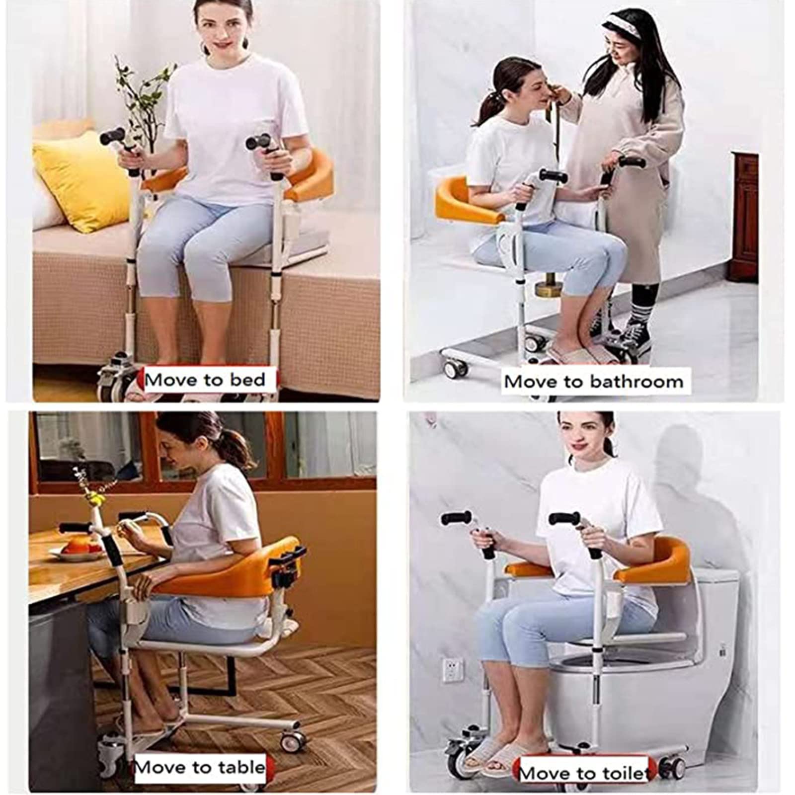 Stalowy wózek inwalidzki, podnośnik pacjenta za pomocą mobilnego podnośnika pacjenta, prysznic dla osób niepełnosprawnych z dzielonym siedzeniem 180 °,Yellow