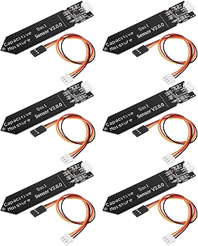 6PCS Updated Capacitive Soil Moisture Sensor, Corrosion Resistant Humidity Detection Sensors with Wire 3.3-5.5V Garden Watering DIY for Arduino, Raspberry Pi - Improved Version