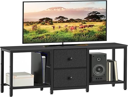 Soporte de TV para televisores de hasta 55 pulgadas, centro de entretenimiento con 2 cajones de tela, consola multimedia con estantes, soportes de