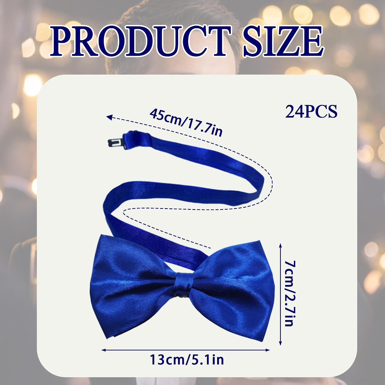 24 Pcs Men's Bow Satin Solid Ties Formal with Adjustable Neck Band Bow Ties, Royal Blue Bow Tie Bluk for Men for Wedding Celebration Party (Blue)