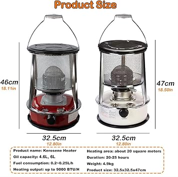 Karosean Heaters, Emergency Heater with 3 Wicks, Portable Kerosene Stove Indoor, Kerosene Oil Heater with Suction Pipe for Easy Filling, for Indoor and Outdoor Camping Tents for Heating and Cooking