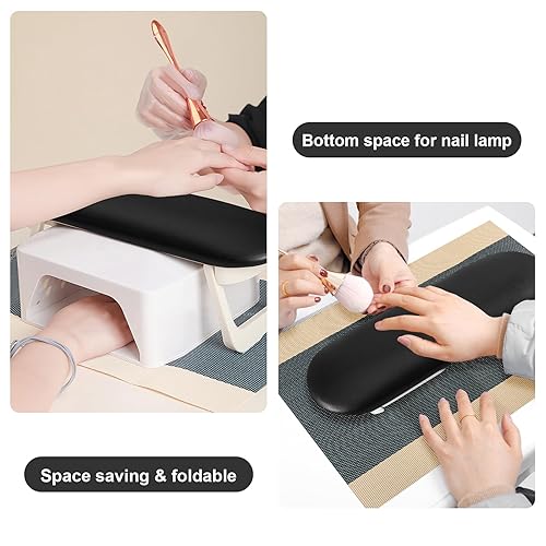 Miniatura 5 de Reposabrazos de uñas, plegable de piel sintética, para uñas, tecnología con tapete de mesa suave, reposamanos suave para uñas acrílicasalmohada de