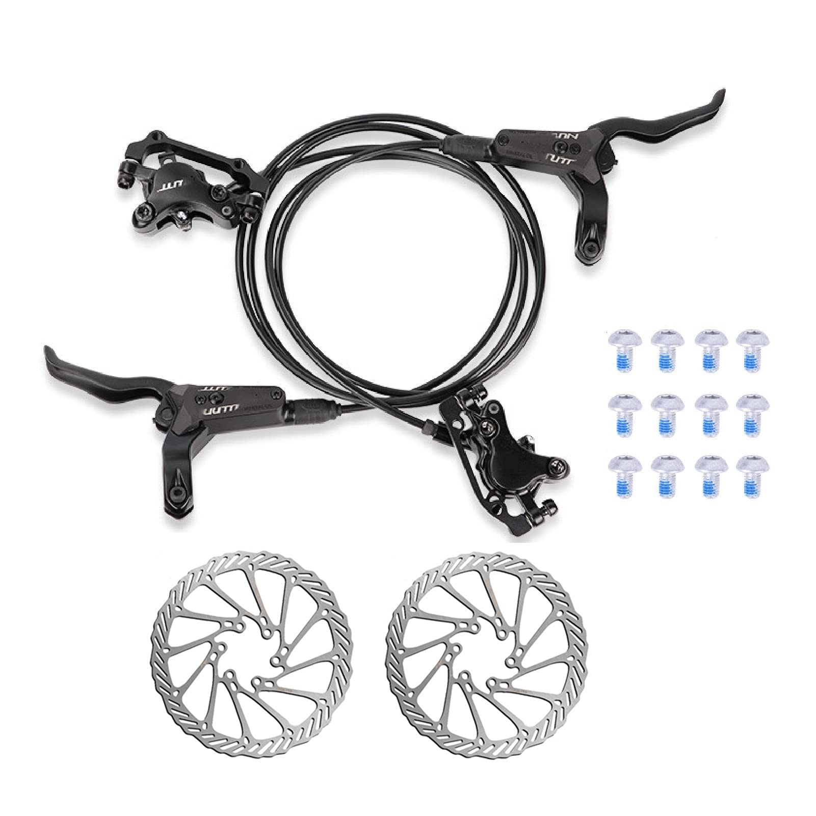 VPPV Freni a Disco Idraulici MTB 160mm, Lega di Alluminio Manico Regolabile 800 mm / 1400 mm Pinza per Bicicletta Corsa Leve dei Freni a Disco
