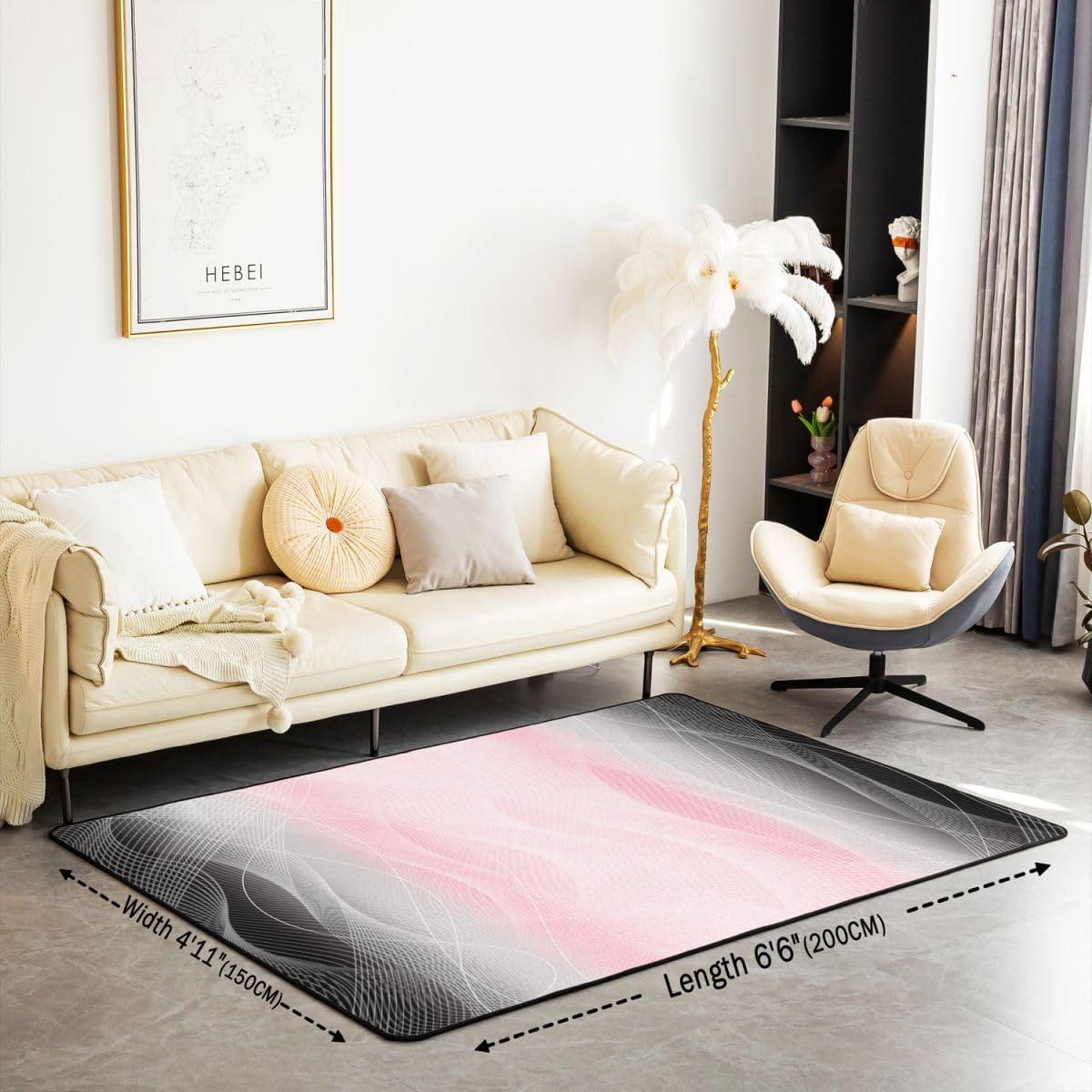 5x7 Pink and Black Living Room Rugs Boys Girls Strip Lines Area Rug for Kids Women Men Ombre Printed Decorative Carpet Set Geometric Indoor Floor Mat