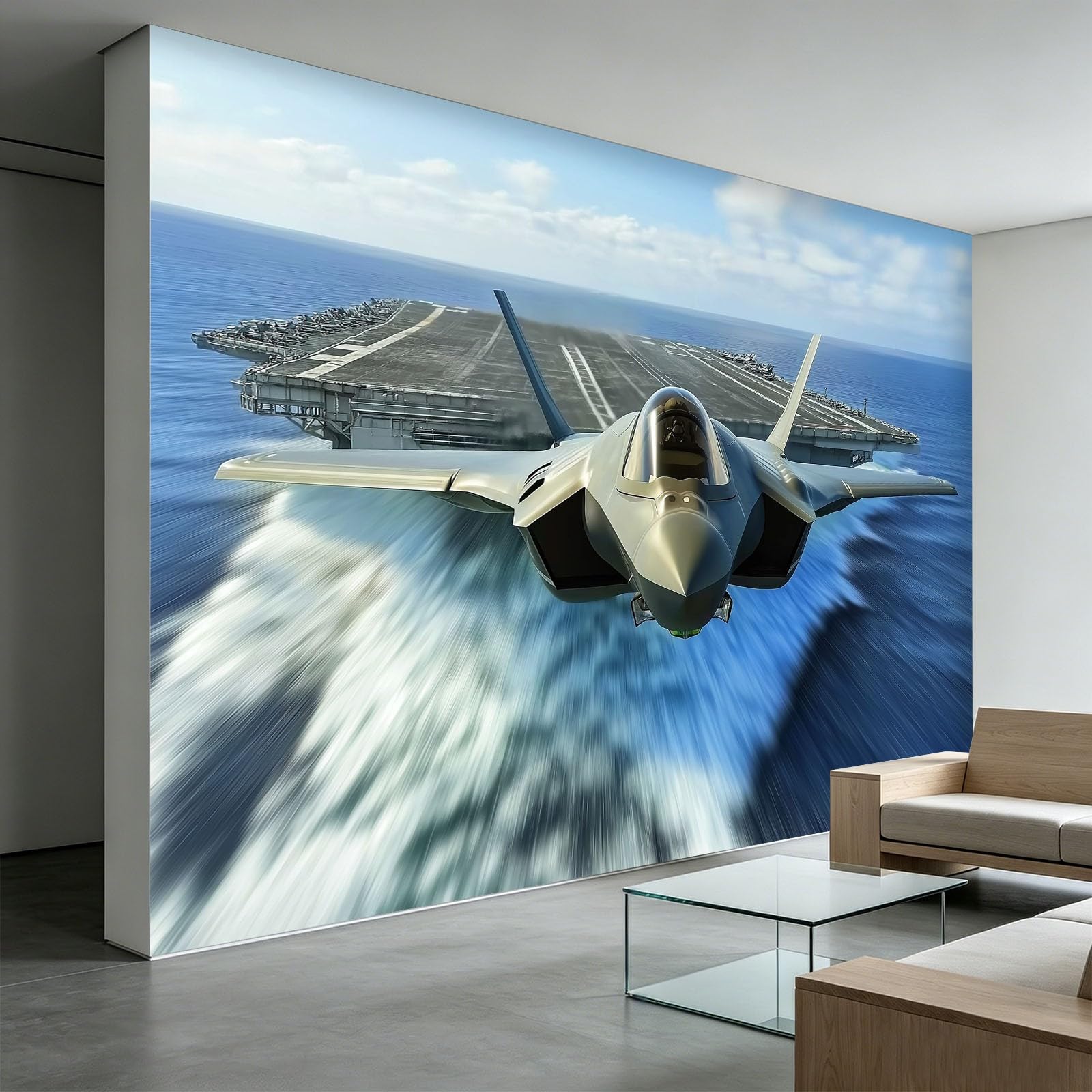 Générique 250 x 175 cm Tapeta z nadrukiem 3D Samoloty myśliwskie Drzwi Samoloty Nowoczesna panoramiczna tkanina z włókniny, dekoracja ścienna, ekologiczna, do salonu sypialni, jasnoniebieski