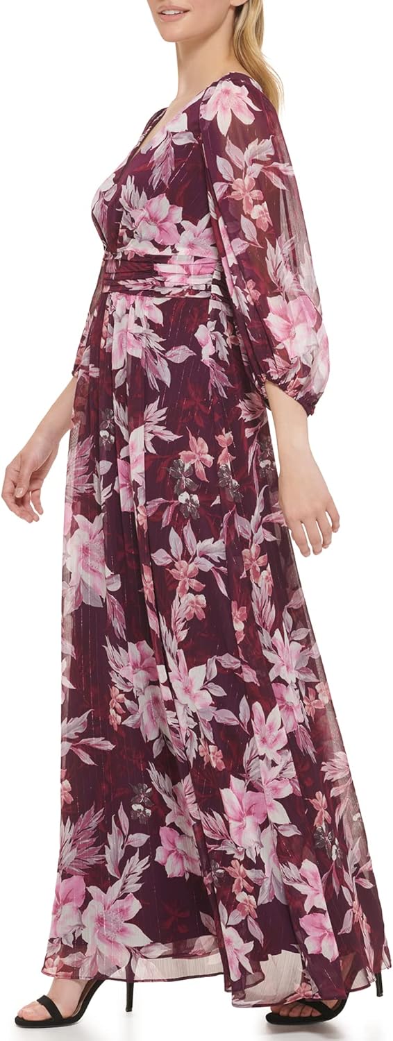 Jessica Howard Womens Floral Chiffon Maxi Gown Long Sleeve - Special Occasion Dress - Image 3