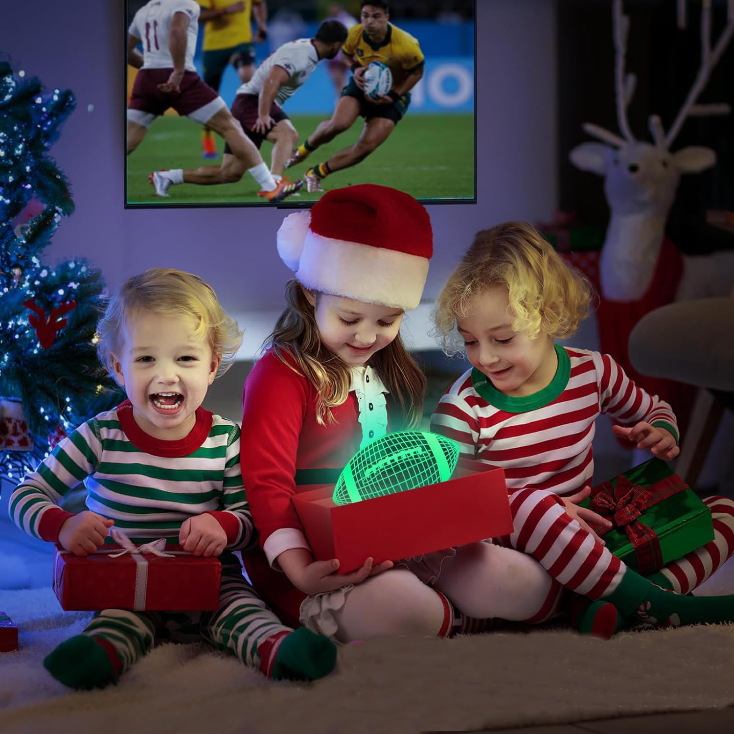 Rugby Night Light, 16 changement de couleur tactile télécommande 3D Football Light, lampe de table décorative, cadeau pour les garçons et les enfants amateurs de sport