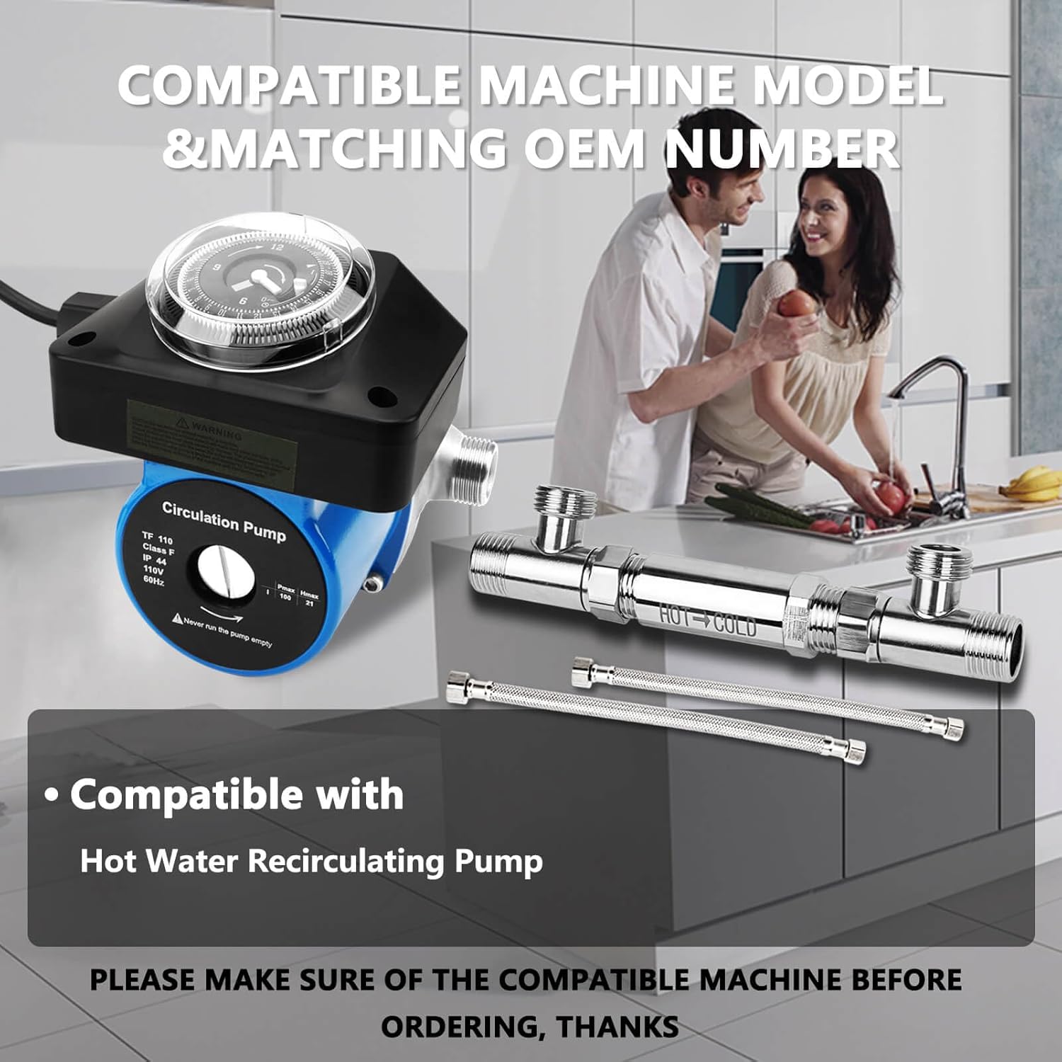 Hot Water Recirculating Pump with Timer Recirculation System & BSP 3/4" w/NPT 1/2" Adapter, Sensor Valve 304 Stainless Steel Bybass Valve Kit for Instant Hot Tank Water Heaters