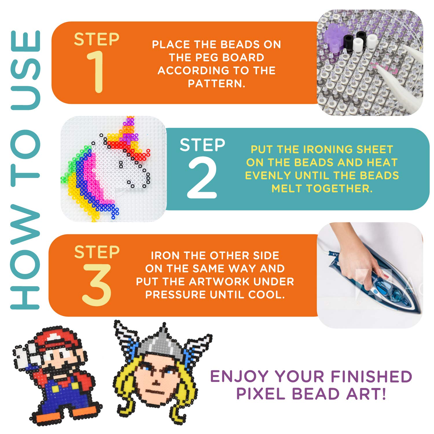 EVORETRO Pixel Art Bead Fuse Beads Perler Compatible Colorful Bead