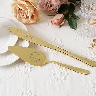 AW BRIDAL Gold Cake Cutting Set for Wedding, Engraved Bridal Cake Knife and Server Set, Cake Cutter and Pie Server for Wedding, Birthday, Anniversary