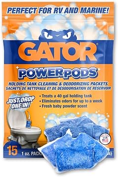 Duraflex Gator PowerPods 21889 Waste Holding Tank Treatment, without Formaldehyde, Fresh Baby Powder Scent, 1 Packet Treats up to 40 Gallon Holding Tank, 1 Ounce Packet, Pack of 15 Treatments