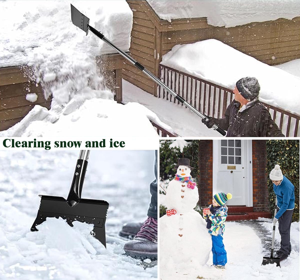 Multifunctional Snow Shovel for Driveway， Ice Scraper with 67" Adjustable Long Handle,Heavy Duty Floor Scraper and Metal Weeding Tool for Lawn Edging, Digging, Moss