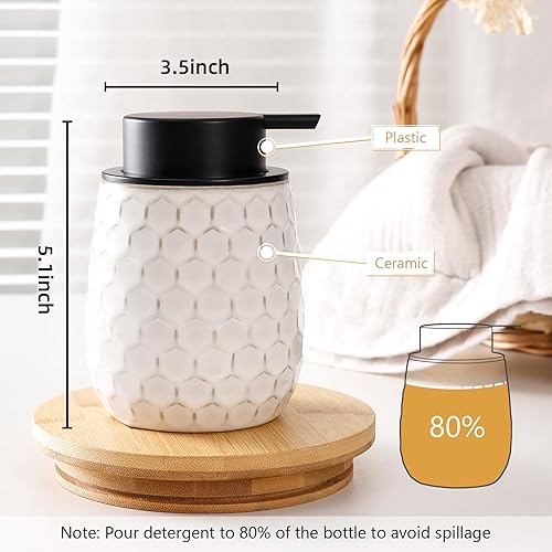 Miniatura 5 de Dispensador de jabón espumoso, dispensador de jabón de manos de espuma de cerámica de 13 onzas con diseño de panal para cocina o baño, dispensador