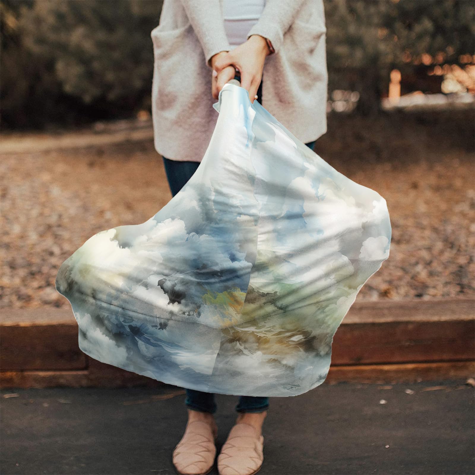 Nursing Cover for Breastfeeding Scarf, Ombre Cloud Blue Baby Car Covers Super Soft Multi Use for Canopy Shopping Cart Cover Blanket Stroller Cover