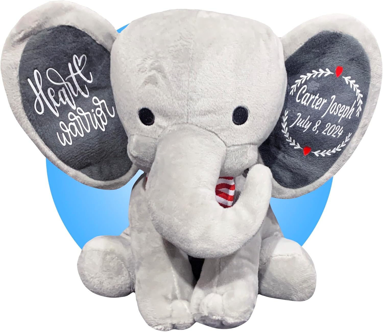 Heart Surgery Recovery Gifts for Kids - Personalized 9" Gray Elephant Stuffed Animal - Gifts for Heart Warriors - Ready to Be Gifted - Open Heart Surgery Items - CHD Awareness Products