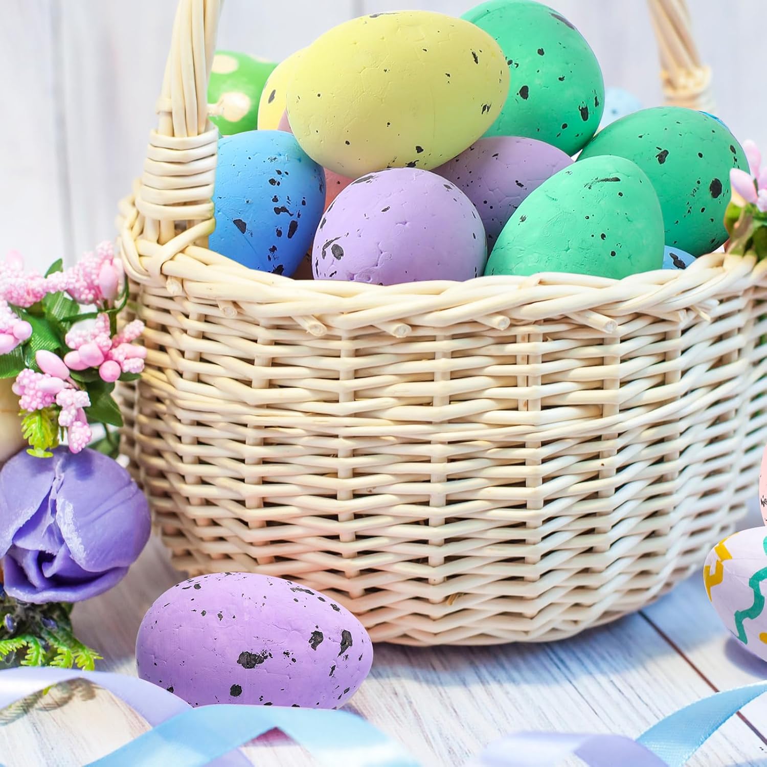 Wenqik 120 Pcs 2.36" Foam Easter Egg for Crafts Small Easter Eggs Artificial Foam Easter Decor for Easter Holiday Game Activities Photo Props Home Supplies(Speckled Style)