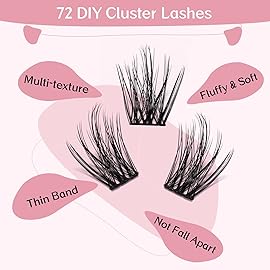 Cluster Lashes 72 Pcs Manga Lashes Lash Clusters DIY Eyelash Extension Individual Lashes Thin Band Easy to Apply at home (Attraction, D-14mm) Lashes