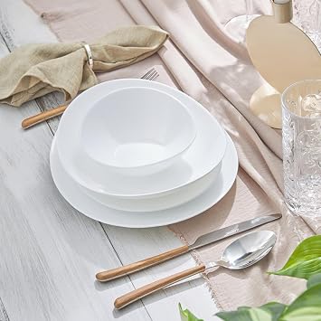 Karaca White Pure 24-Piece Glass Dinner Set for 6 People, Elegant Dinnerware, Heat-Resistant Tableware with Dinner Plates, Pasta, Cereal/Soup Bowls and Dessert/Side Plates