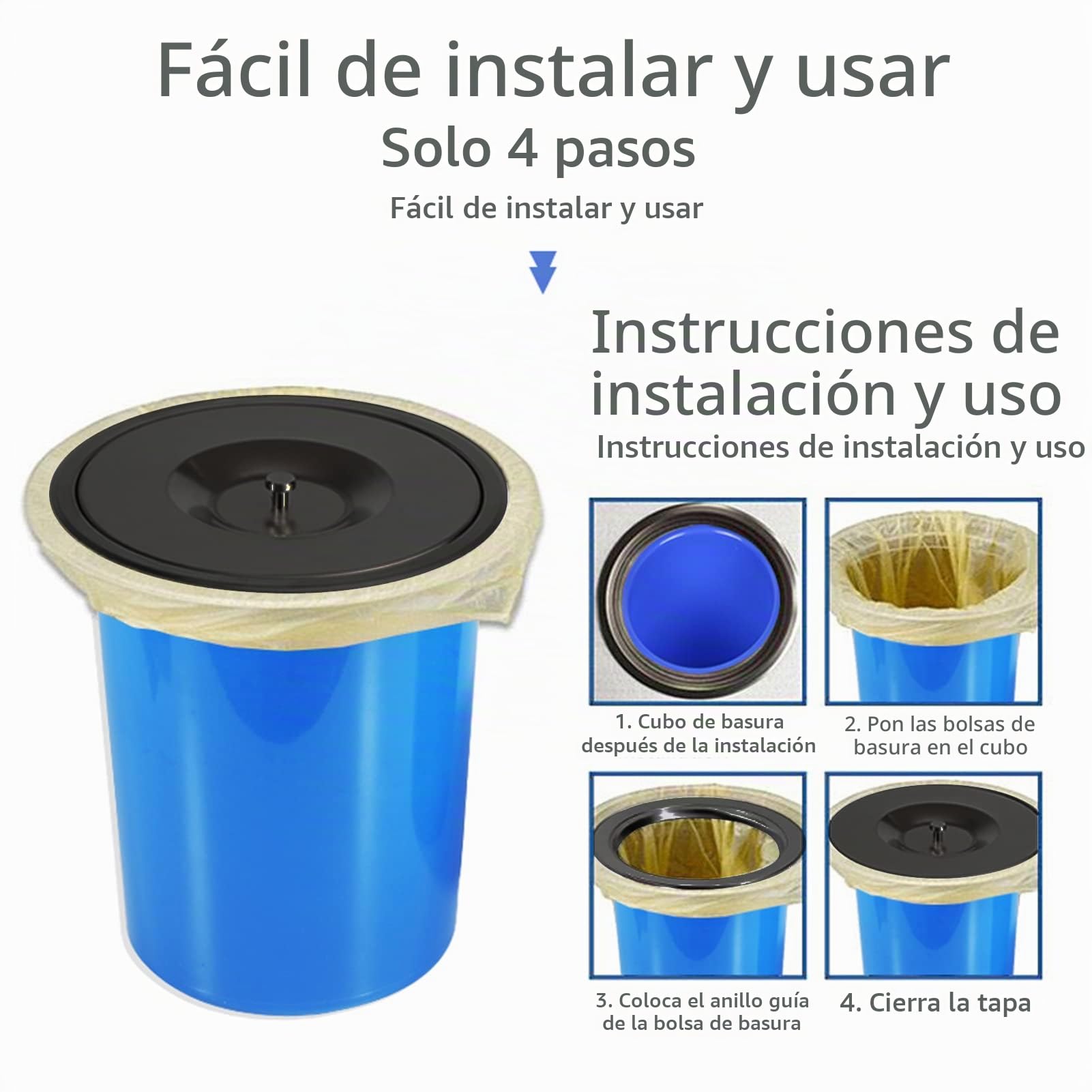 Cubo De Basura Integrado para Encimera para Cocina, Cubo De Basura con Tapa, Cubo De Basura Pequeño con Tapa De Acero Inoxidable para Escritorio/Hogar/Baño/Oficina, Negro,L