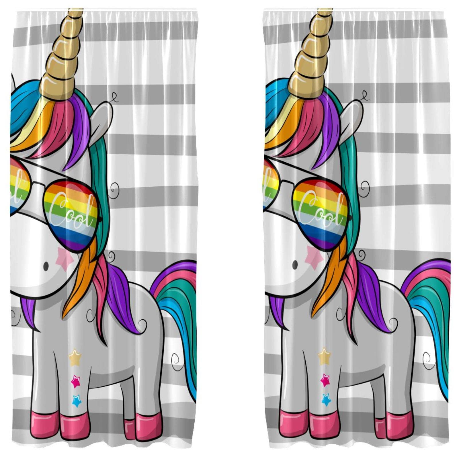 Cortinas de panel infantiles de unicornio arcoíris con bolsillo para barra de 55 x 84 pulgadas