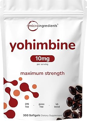 Double Strength Yohimbine Supplements for Men and Women, 10mg Per Serving, 300 Softgels, Yohimbine HCL with Virgin Sunflower Seed Oil for Better Absorption, Supports Energy Production, African Raw