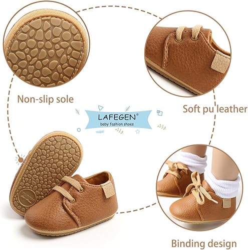 Miniatura 4 de LAFEGEN Mocasines clásicos de piel sintética para bebés, niños y niñas, suela suave, zapatos de vestir Oxford, zapatos de vestir planos para