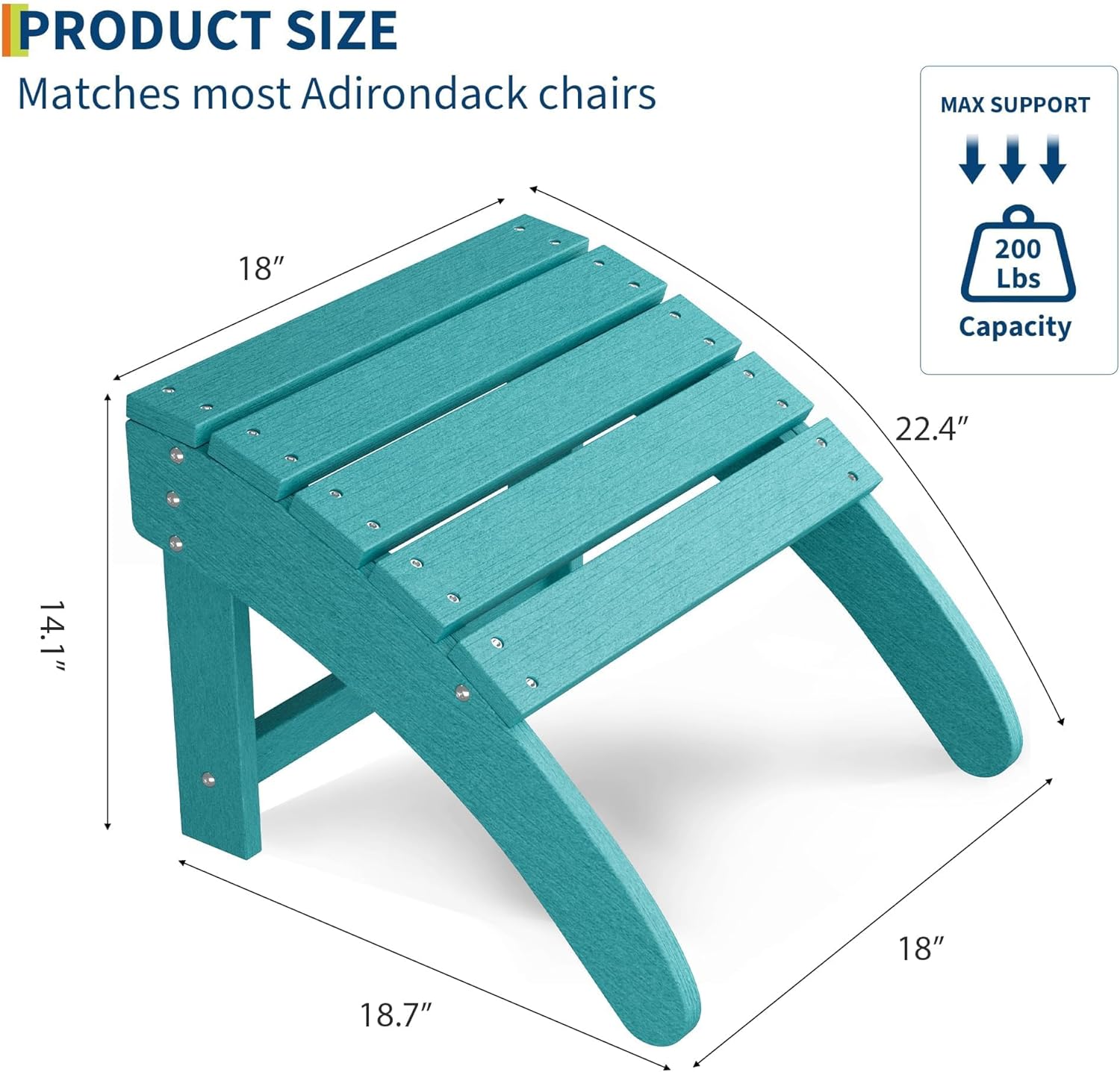 HDPE Adirondack Ottoman Foot Rest, Weather Resistant Outdoor Footstool for Adirondack Chair, Resin Patio Porch Poolside Lawn and Backyard Use