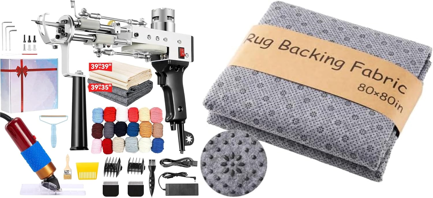 BESGEER Rug Tufting Gun with Carpet Trimmer Kit， Rug-Backing-Antislip-Tufting-Cloth, 80 * 80" 2mm Thick