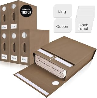 TOSORO Paquete de 6 organizadores y almacenamiento de sábanas, organizador plegable para ropa de cama con ventana de visualización y etiqueta para sábanas y mantas (tamaño Queen y King), color gris