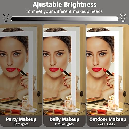 Miniatura 3 de Hollywood Espejo de maquillaje grande con luces, marco de metal, regulable, 3 modos, control táctil, carga USB, mesa o pared, 22.83 x 17.5 pulgadas,