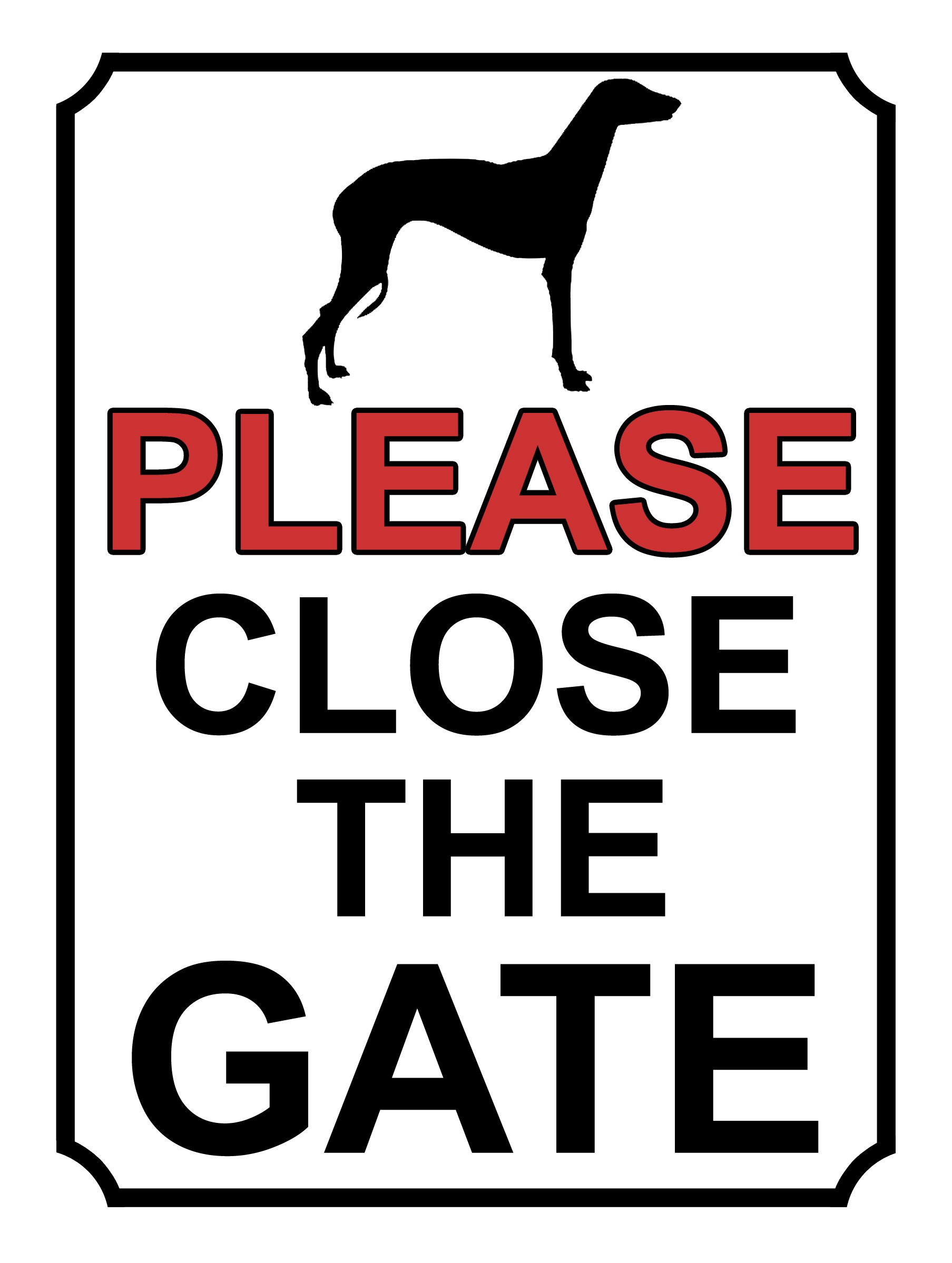 SHAWPRINT PLEASE CLOSE THE GATE DOG THEME METAL SIGN 267MM X 200MM (413H1L) LARGE 10" X 8"